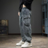 Men's Cargo Pocket Straight-Leg Jeans – Casual Loose Fit Denim Pants