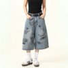 Premium wide-leg printed jeans shorts, men's baggy jean shorts with streetwear style