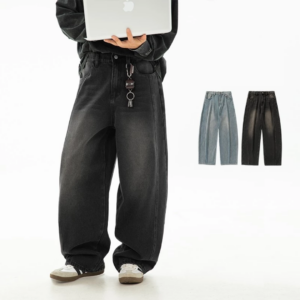 Men's wide leg jeans, high quality cotton denim jeans, dynamic design, Korean style