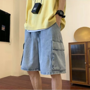 Unisex Wide-Leg Kaki Shorts – Breathable Mesh Lining, Casual & Street Style