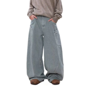 Wide Leg Khaki Jeans Striped Design