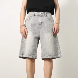 Unisex Baggy Jean Shorts – Relaxed Wide-Leg Fit | Streetwear Essentials - Light Grey