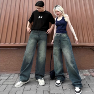 NQ30 Washed Long Jeans Wide Leg High Waist Flattering for Men and Women Unisex