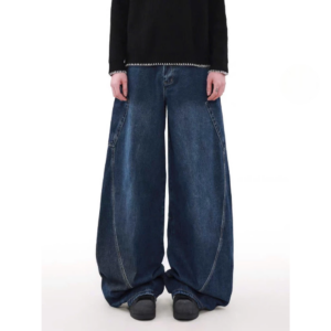 Men's and women's BAGGY CROSS-BLOCKING JEANS, straight-cut, high-waisted, wide-leg jeans, loose-fitting denim